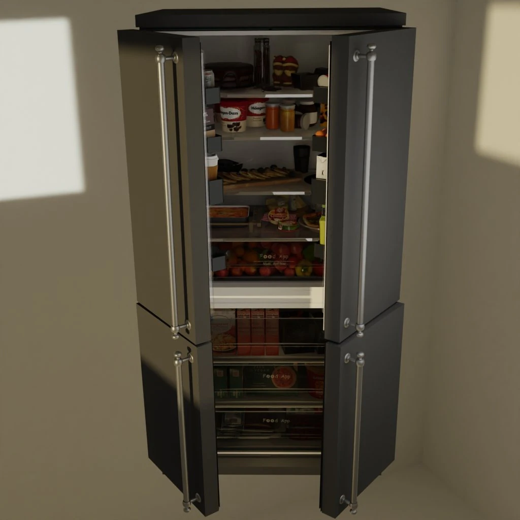 fridge with products animation 3D Model .c4d .max .obj .3ds .fbx .stl .blend 