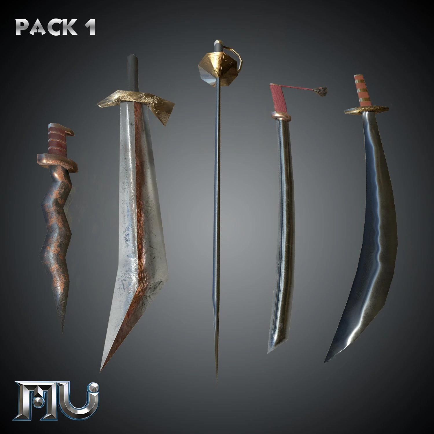 mu online lowpoly swords pack 1 3D Model .c4d .max .obj .3ds .fbx .stl .blend 