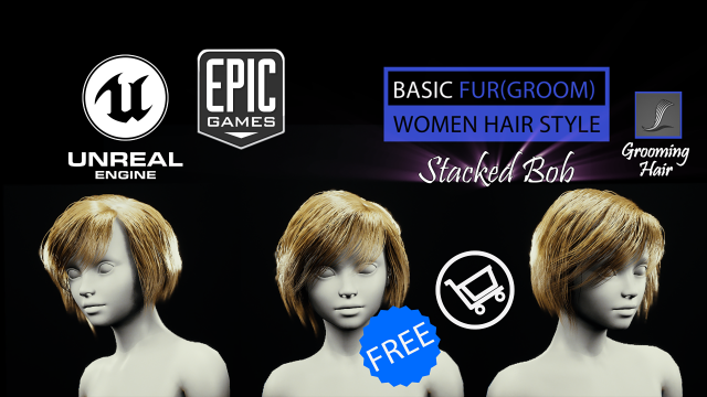 short stacked bob grooming real-time hairstyle unreal engine 4 3Dモデル .c4d .max .obj .3ds .fbx .stl .blend 