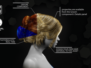 messybun grooming real-time hairstyle unreal engine 4 Model 3D