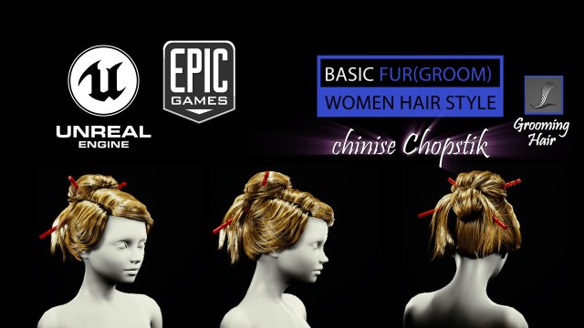 chinise chopstik grooming real-time hairstyle unreal engine 46 3D Model .c4d .max .obj .3ds .fbx .stl .blend 