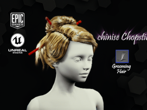 chinise chopstik grooming real-time hairstyle unreal engine 46 3D Model