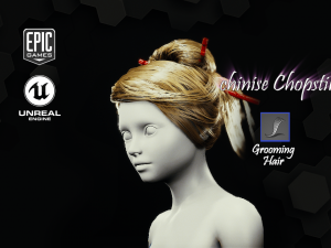 chinise chopstik grooming real-time hairstyle unreal engine 46 3D Model