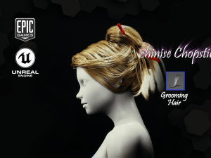 chinise chopstik grooming real-time hairstyle unreal engine 46 3D Model