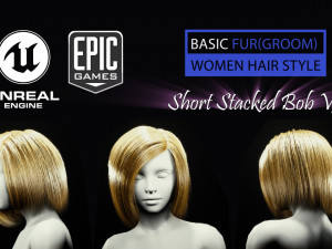 short stacked bob v3 hairstyle groom for ue4 3D Model