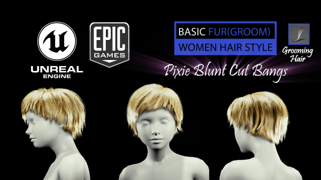 pixie blunt cut bangs grooming real-time hairstyle unreal engine 4 3D 모델 .c4d .max .obj .3ds .fbx .stl .blend