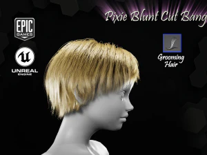 pixie blunt cut bangs grooming real-time hairstyle unreal engine 4 3D Model