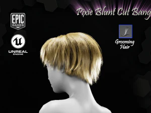 pixie blunt cut bangs grooming real-time hairstyle unreal engine 4 3D Model