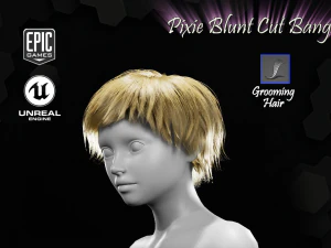 pixie blunt cut bangs grooming real-time hairstyle unreal engine 4 3D Model