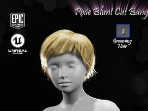 pixie blunt cut bangs grooming real-time hairstyle unreal engine 4 3D Model