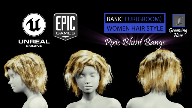 pixie blunt bangs grooming real-time hairstyle unreal engine 4 3D 모델 .c4d .max .obj .3ds .fbx .stl .blend 