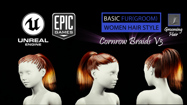 cornrow braids v3 styles groom for ue4 3D Model .c4d .max .obj .3ds .fbx .stl .blend 