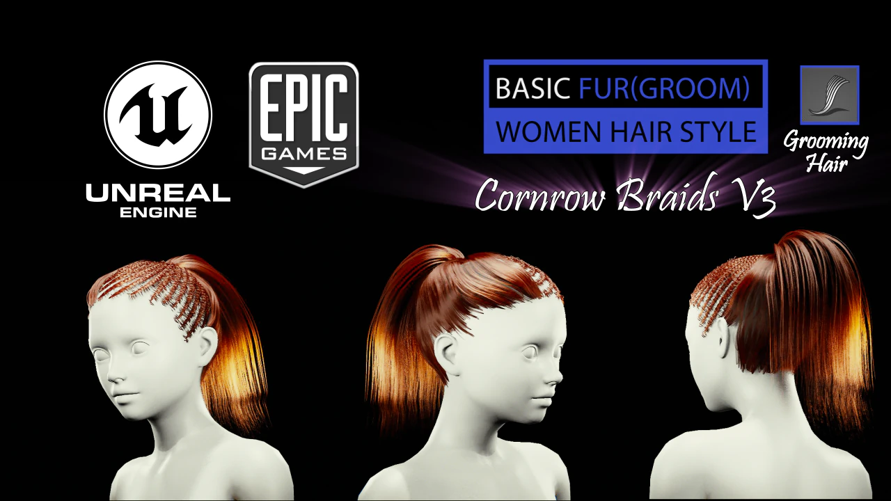 cornrow braids v3 styles groom for ue4 3D Model .c4d .max .obj .3ds .fbx .stl .blend 