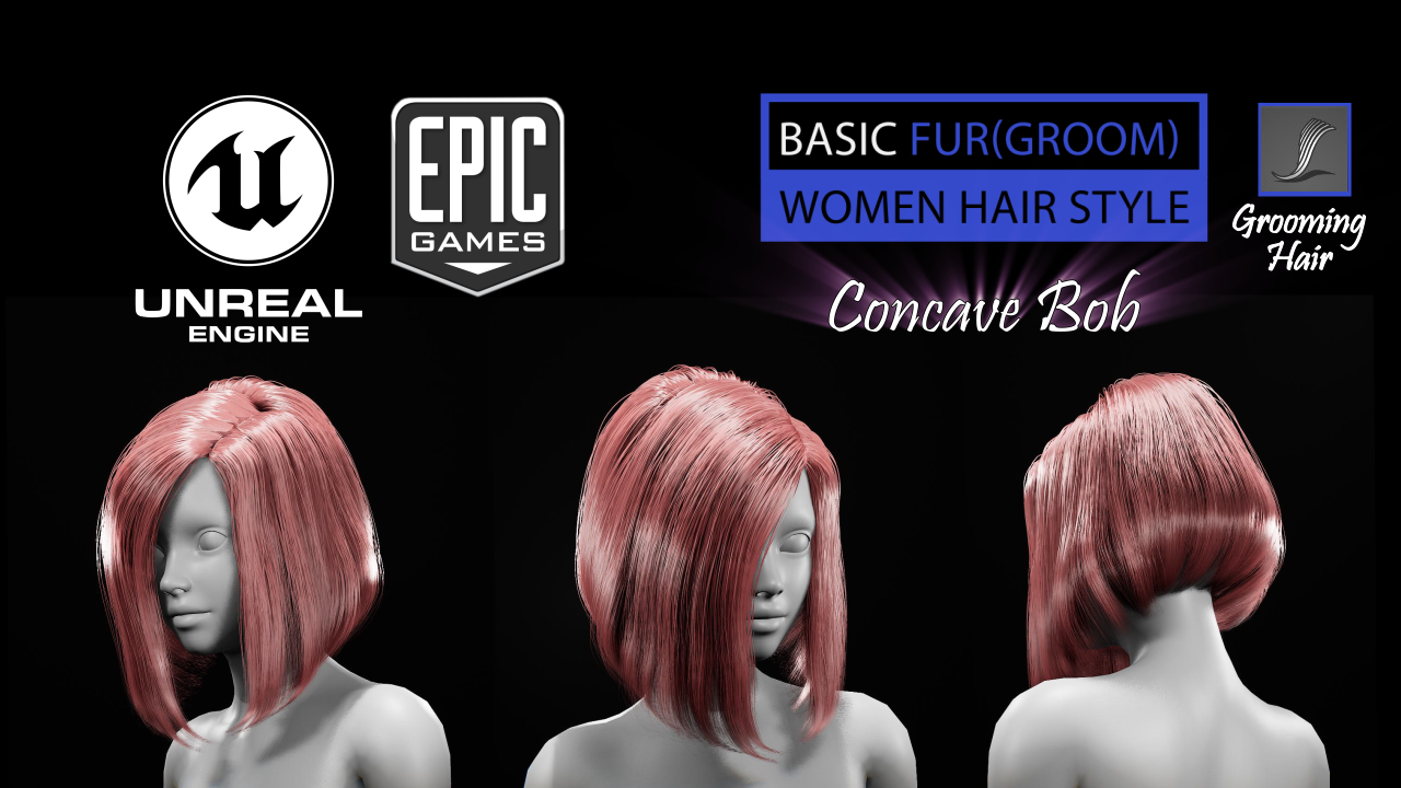 concave bob grooming real-time hairstyle unreal engine 4 3D Model in Other  3DExport