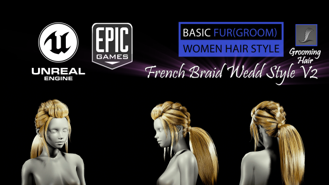 french braid ponytail wedd style v2 groom for ue4 3D-Modell .c4d .max .obj .3ds .fbx .stl .blend 