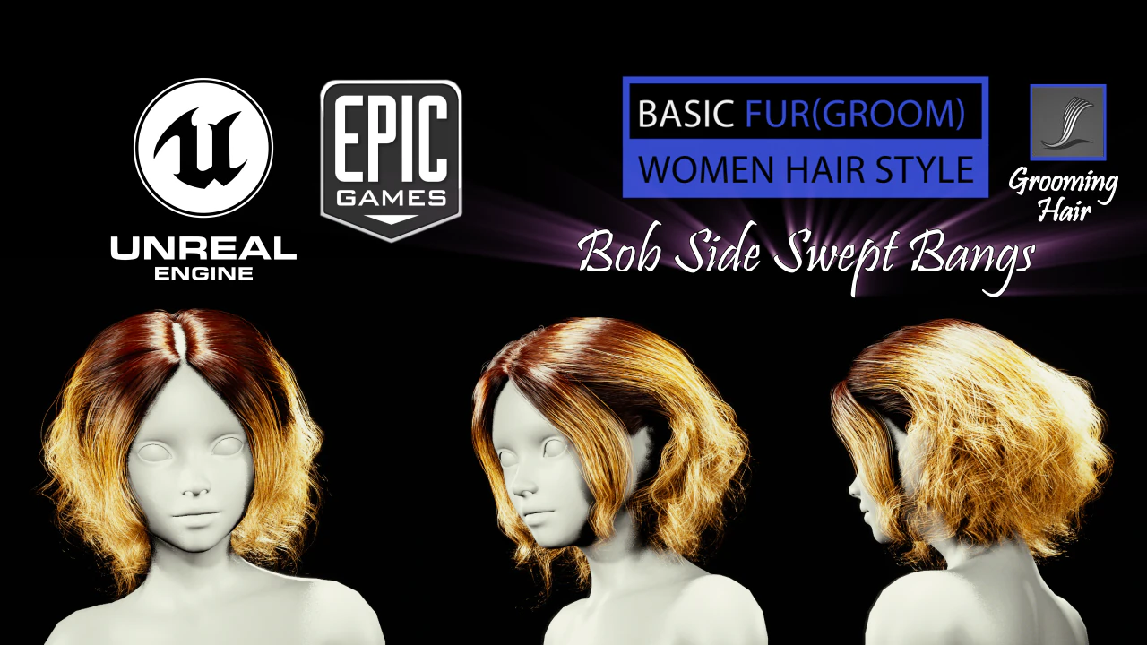 bob side swept bangs grooming real-time hairstyle unreal engine 4 3D Model .c4d .max .obj .3ds .fbx .stl .blend
