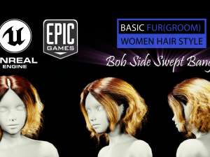 bob side swept bangs grooming real-time hairstyle unreal engine 4 3Dモデル