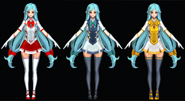 Three color Female Character 3D मॉडल .c4d .max .obj .3ds .fbx .stl .blend 