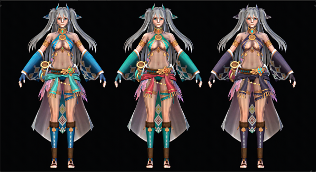 Three Color Female Character 3D Model .c4d .max .obj .3ds .fbx .stl .blend 