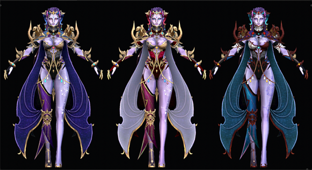 Three Color Fantastic Female Character 3D Model .c4d .max .obj .3ds .fbx .stl .blend 