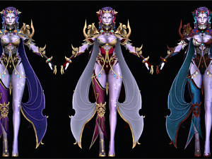 Three Color Fantastic Female Character 3D Модель
