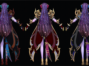 Three Color Fantastic Female Character 3D Model
