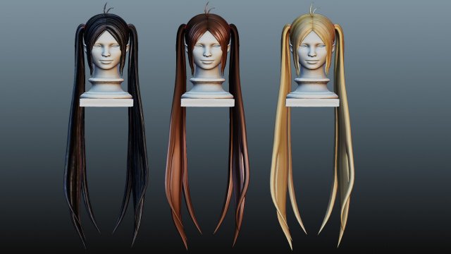Female hair 3 colors Modelo 3D .c4d .max .obj .3ds .fbx .stl .blend 