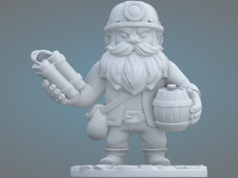 Dwarf Miner Miniature - 3D Printable Fantasy Character with Dynamite 3D Print Model