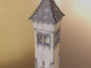 medieval old tower game ready 3D Model