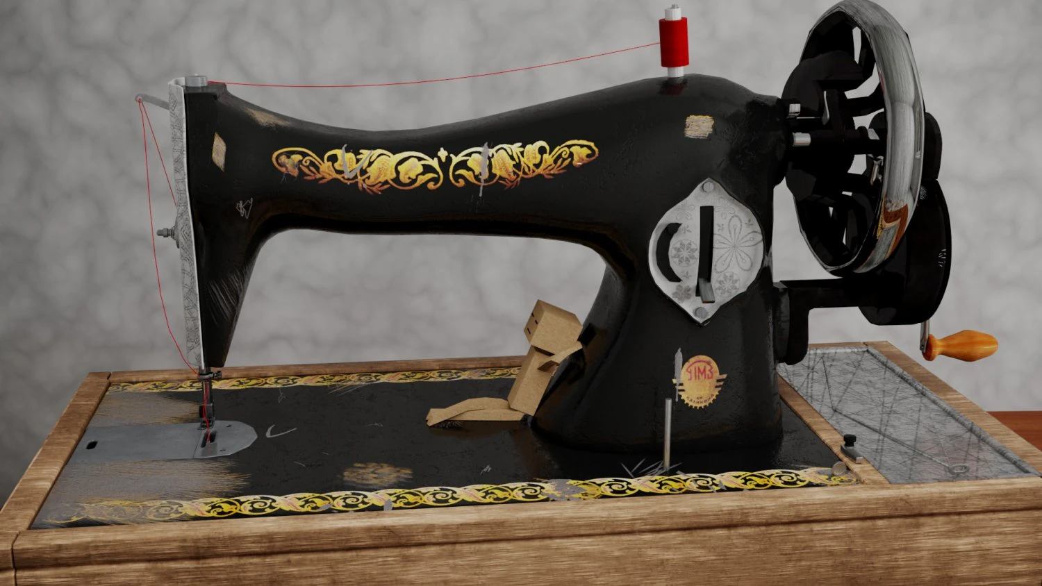Old sewing machine 3D Model .c4d .max .obj .3ds .fbx .stl .blend 