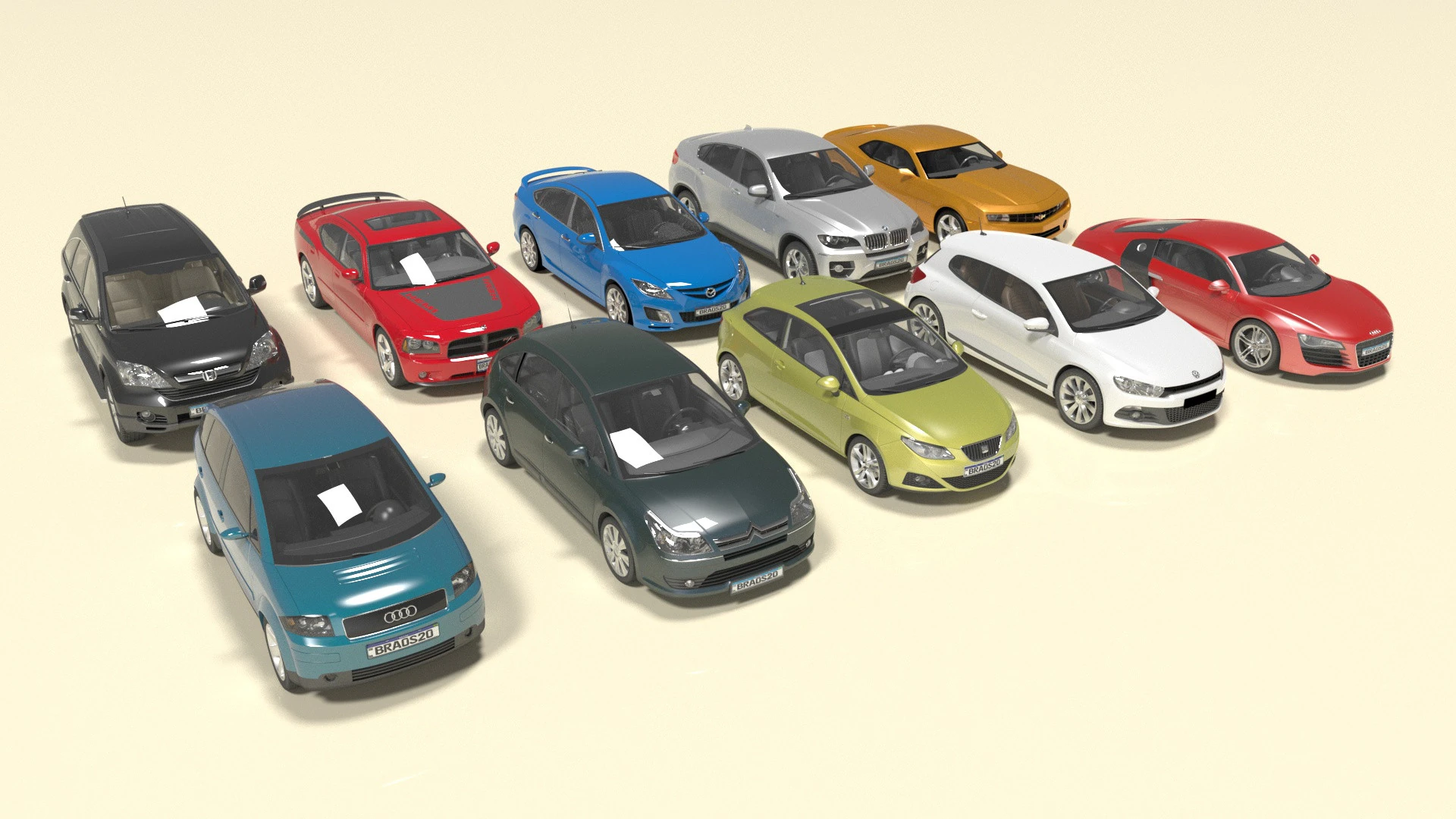 Pack 10 cars 3D Model .c4d .max .obj .3ds .fbx .stl .blend 
