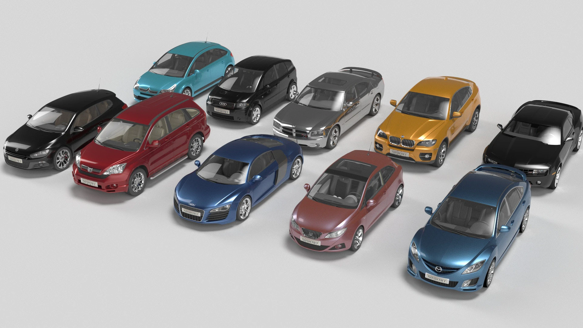 Pack 10 Cars 3D Model .c4d .max .obj .3ds .fbx .stl .blend