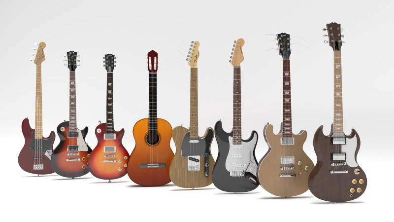 Pack 8 Guitar 3D Model .c4d .max .obj .3ds .fbx .stl .blend