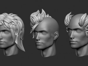 15 Male anime character hair styles and hairdoo low poly IMM brush set for Zbrush fbx and obj files Model 3D