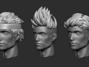 15 Male anime character hair styles and hairdoo low poly IMM brush set for Zbrush fbx and obj files Model 3D