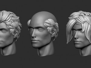 15 Male anime character hair styles and hairdoo low poly IMM brush set for Zbrush fbx and obj files Model 3D