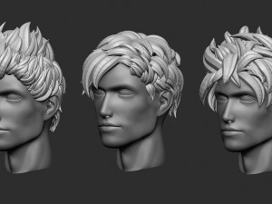 15 Male anime character hair styles and hairdoo low poly IMM brush set for Zbrush fbx and obj files Model 3D