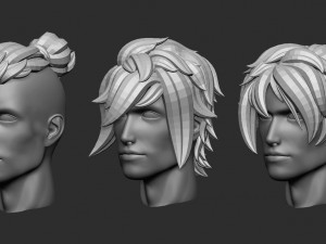 15 Male anime character hair styles and hairdoo low poly IMM brush set for Zbrush fbx and obj files Model 3D