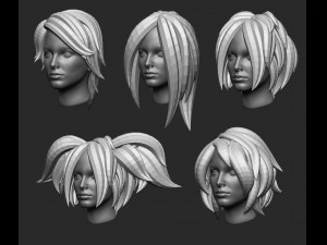 20 Female anime cartoon character hair styles and hairdoo low poly IMM brush set for Zbrush fbx obj 3D Model