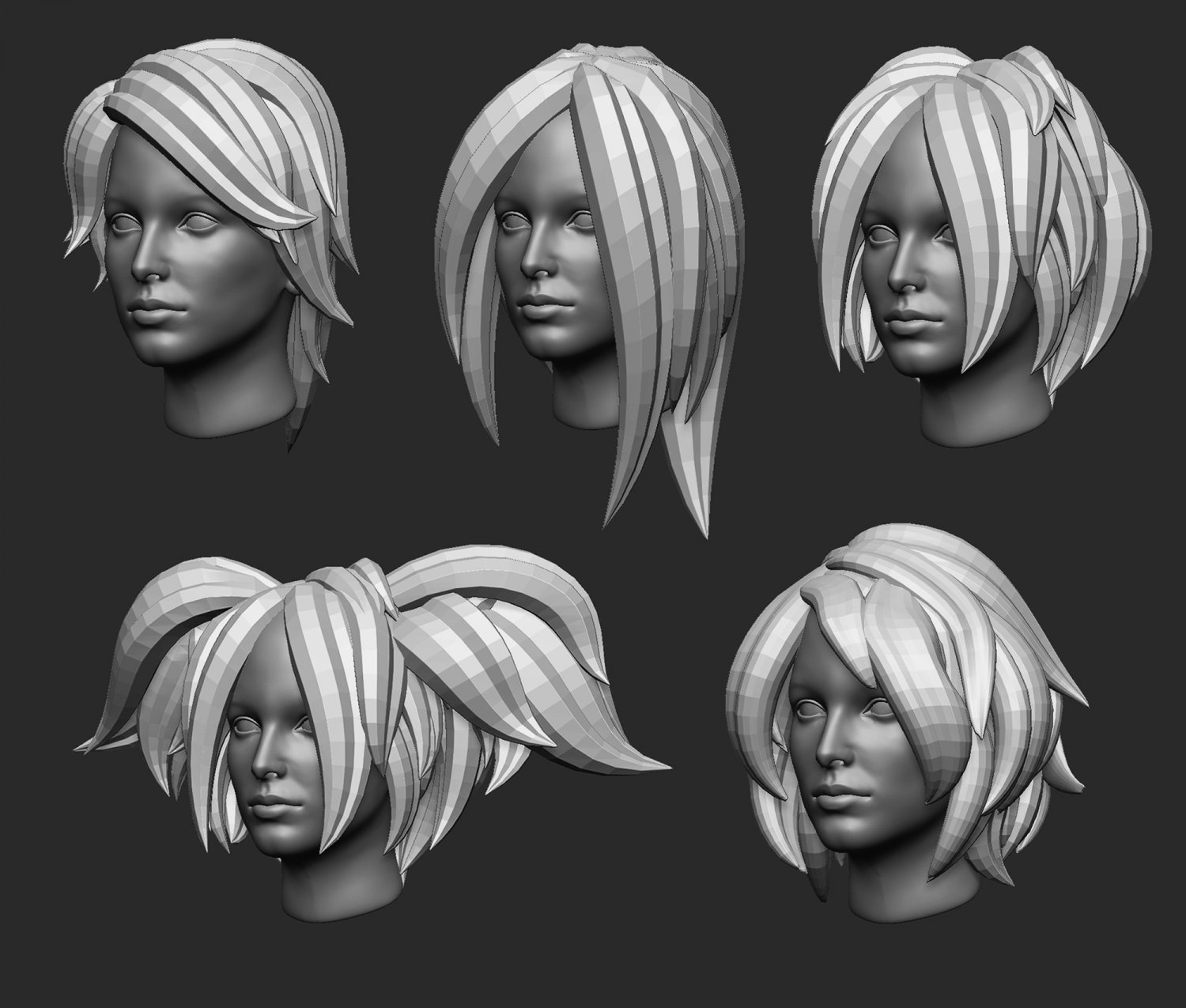 Female hair lowpoly 3D Model $15 - .3ds .fbx .obj .stl .max