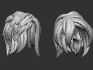 20 Female anime cartoon character hair styles and hairdoo low poly IMM brush set for Zbrush fbx obj 3D Model