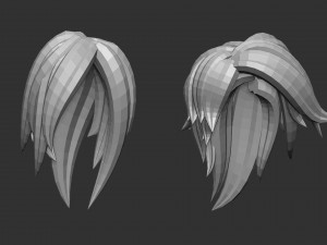 20 Female anime cartoon character hair styles and hairdoo low poly IMM brush set for Zbrush fbx obj 3D Model