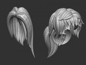 20 Female anime cartoon character hair styles and hairdoo low poly IMM brush set for Zbrush fbx obj 3D Model