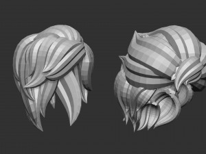 20 Female anime cartoon character hair styles and hairdoo low poly IMM brush set for Zbrush fbx obj 3D Model