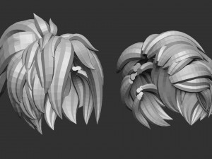 20 Female anime cartoon character hair styles and hairdoo low poly IMM brush set for Zbrush fbx obj 3D Model