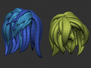 20 Female anime cartoon character hair styles and hairdoo low poly IMM brush set for Zbrush fbx obj 3D Model