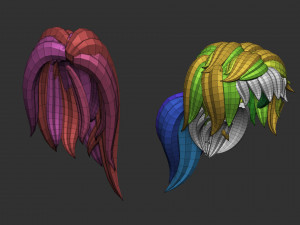 20 Female anime cartoon character hair styles and hairdoo low poly IMM brush set for Zbrush fbx obj 3D Model
