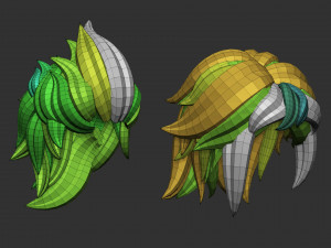 20 Female anime cartoon character hair styles and hairdoo low poly IMM brush set for Zbrush fbx obj 3D Model