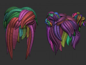 20 Female anime cartoon character hair styles and hairdoo low poly IMM brush set for Zbrush fbx obj 3D Model