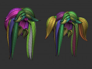 20 Female anime cartoon character hair styles and hairdoo low poly IMM brush set for Zbrush fbx obj 3D Model